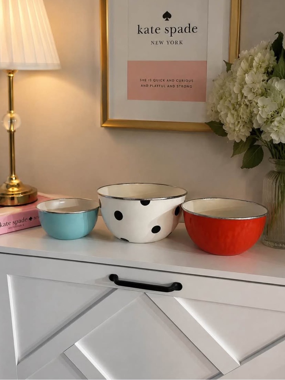 kate spade Ceramic Nesting Bowl Trio in White, Aqua, Red